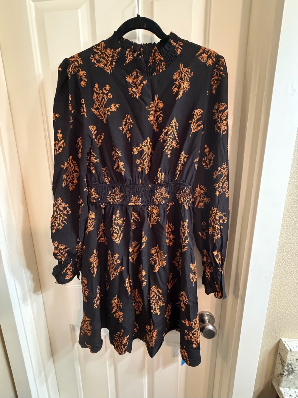 Cupshe Black Mini Dress with Orange Floral Print